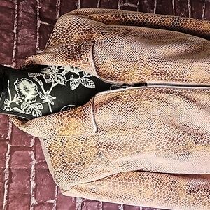 Dialogue Pink & Tan Faux Snake Print Zip Front  Jacket Size XL